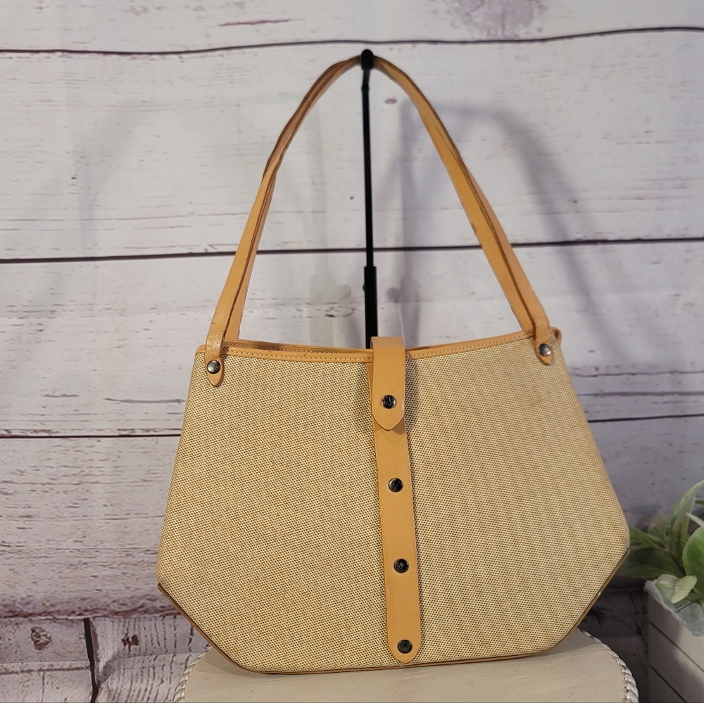 RARE Frédéric Fekkai Made in Italy Leather & Woven Raffia Handbag